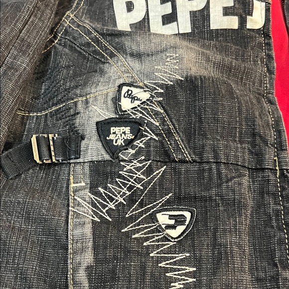 Vintage Y2K Pepe Jeans London Denim Jacket Big Logo Distressed Moto Style - Picture 3 of 8
